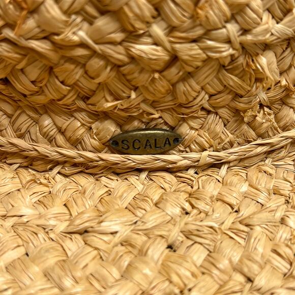 SCALA Collection Floral Embroidered Straw Sun Hat Woven Tan Garden Coastal - Picture 9 of 9